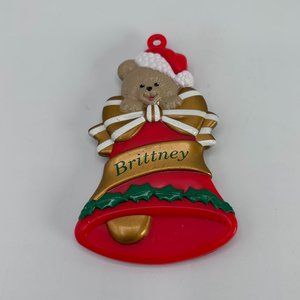VTG 1998 Stravina Personalized Bell Teddy Bear Christmas Tree Ornament Brittney